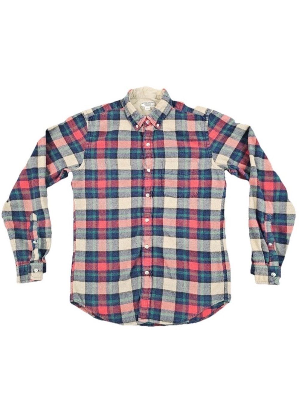 Wallace & Barnes X  J.Crew Mens Red Plaid Flannel Wool Long Sleeve Shirt Small S